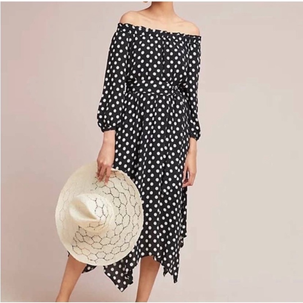 Anthropologie Black and White Polka Dot Midi Dress